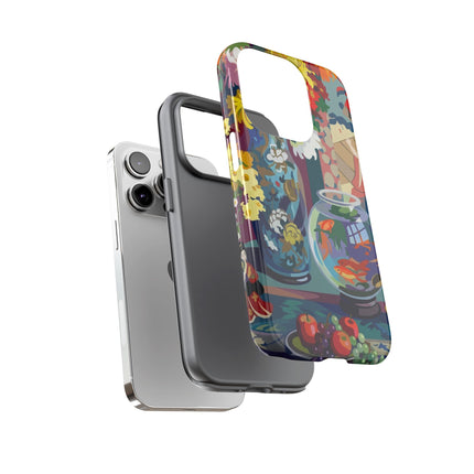 Floral Fishbowl Still Life Phone Case – Vibrant Harmony & Colorful Life