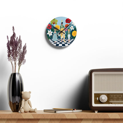 🌺🎩 The Lady And Children Of The Grand Flower Garden Acrylic Wall Clock – Art Deco Fashion Whimsy