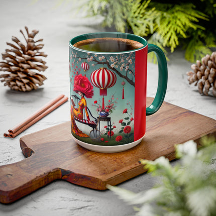 Reading in a Painted Garden Colorful Mugs (11oz, 15oz)