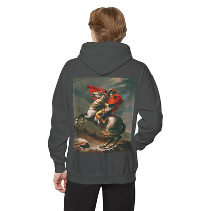 Napoleon Crossing the Alps by Jacques-Louis David Unisex Garment-Dyed Hoodie