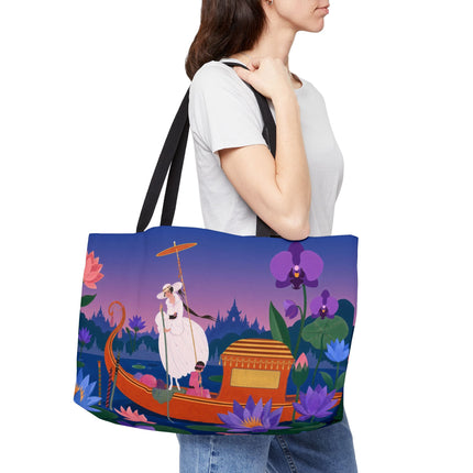 🪷🛶 The Lady Of The Lotus Lake Weekender Tote Bag – Art Deco Garden Voyage
