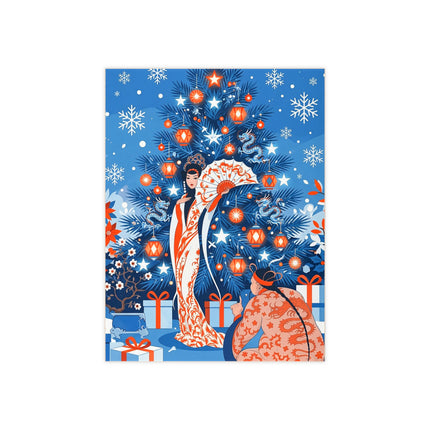 🏮❄️ The Winter Lantern Celebration Ceramic Tile – Art Deco Asian Christmas Elegance
