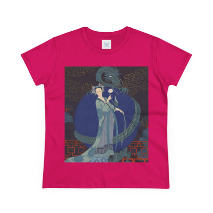 🐉🪷 The Lady Of The Lotus Dragon Cotton Tee – Art Deco Asian Fantasy