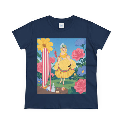 🌸🪞 The Lady Of The Flower Garden Mirror Cotton Tee – Art Deco Floral Fantasy
