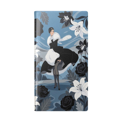 🖤🤍 The Lady Of The Black Rose Garden Flip Case – Art Deco Floral Elegance