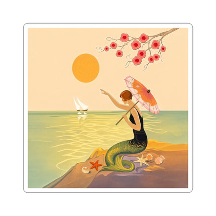 🧜‍♀️☂️ The Mermaid With The Parasol Kiss-Cut Stickers – Art Deco Seaside Fantasy