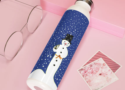 Snowman in Falling Snow Slim Water Bottle