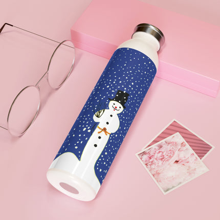 Snowman in Falling Snow Slim Water Bottle