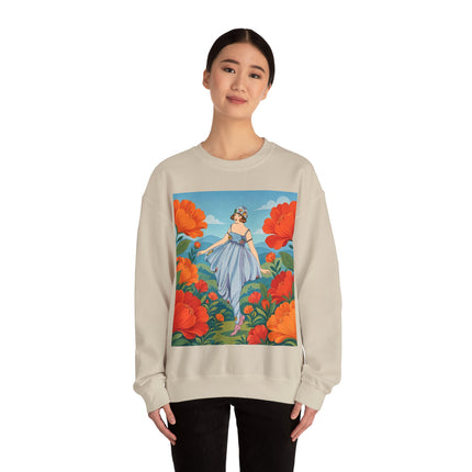 🌺🩵 The Poppy Hill Promenade Crewneck Sweatshirt – Art Deco Fashion Whimsy