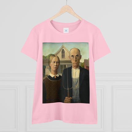 American Gothic by Grant Wood Women's Midweight Cotton Tee