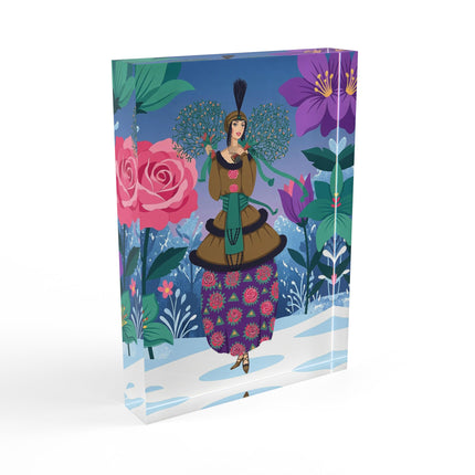 🌹❄️ The Holly Rose Of Winter Acrylic Art Block – Art Deco Christmas Garden