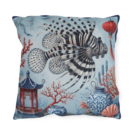 Lionfish & Lantern Outdoor Pillows – Mystical Ocean & Asian Harmony