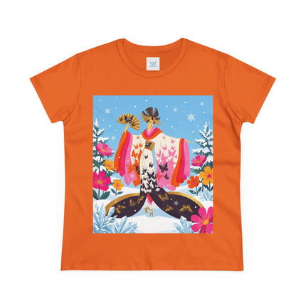 🦋❄️ Butterflies In The Snow Cotton Tee – Art Deco Japanese Floral Fantasy