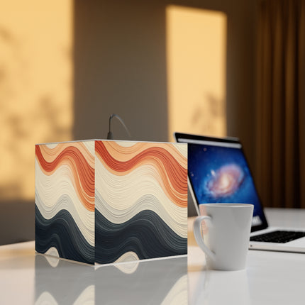 Wave Pattern in Hues of Beige, Orange, Grey, and Black Light Cube Lamp