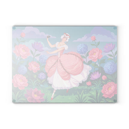🌸🎭 The Rose Garden Masquerade Glass Cutting Board – Art Deco Floral Elegance