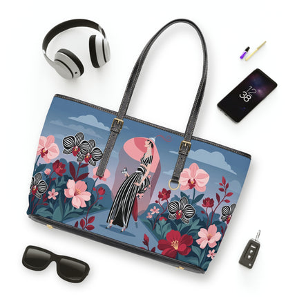 🌸🖤 The Striped Orchid Promenade Shoulder Bag – Art Deco Floral Fashion