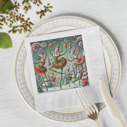 Christmas Ballet of the Absurd White Coined Napkins