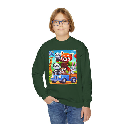 Safari Friends on the Move Youth Crewneck Sweatshirt – Adventure, Friendship & Playful Energy