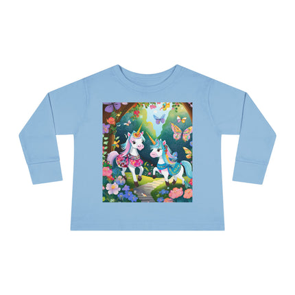 Baby Unicorns and Fluttering Butterflies Toddler Long Sleeve Tee