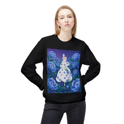 💙🌸 The Enchanted Blue Blossom Garden Midweight Crewneck Sweatshirt – Art Deco Floral Elegance