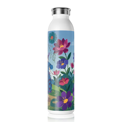 🌸🐕 The Lady Of The Flower Walk Slim Water Bottle – Art Deco Garden Promenade