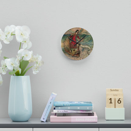 Rita Rides on the Dolphin by Warwick Goble Acrylic Wall Clock, Round & Square
