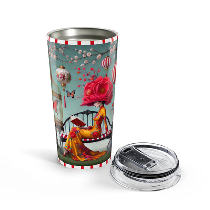 Reading In A Painted Garden Tumbler 20oz
