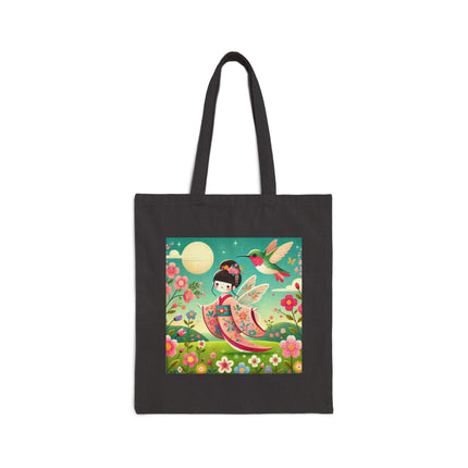 Geisha Fairy and the Hummingbird Blossom Cotton Canvas Tote Bag