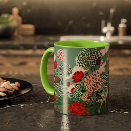 🌹💚 The Scarlet Rose Checkerboard Garden Colorful Mug – Art Deco Floral Whimsy