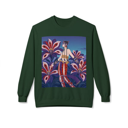 🎭🌺 The Enchanted Peacock Blossom Dancer Midweight Crewneck Sweatshirt – Art Deco Floral Fantasy
