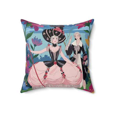 🌸🎀 The Grand Fashion Promenade Square Pillow – Art Deco Floral Whimsy