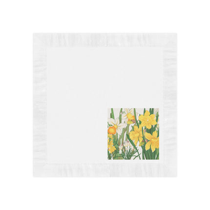 Daffodils by Tanigami Kônan White Coined Napkins – Spring Blooms & Japanese Woodblock Elegance