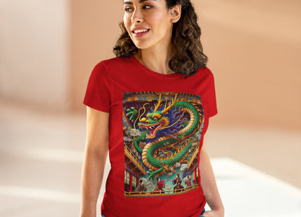 Tibetan Dragon Over Kabuki Duel Women's Midweight Cotton Tee