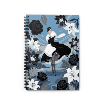 🖤🤍 The Lady Of The Black Rose Garden Spiral Notebook – Art Deco Floral Elegance