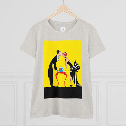 Moment of Elegance: A Passionate Embrace Amidst Golden Splendor Women's Midweight Cotton Tee
