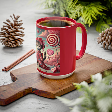 Whimsical Geisha Kitten in a Valentine Garden Colorful Mugs (11oz, 15oz)