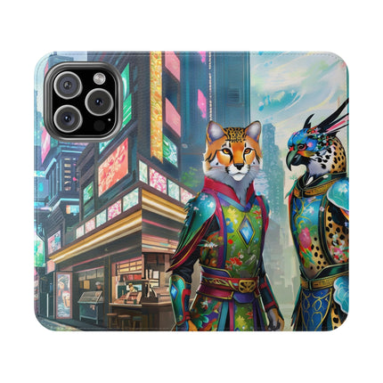 🐆🦜 Cybernetic Duets Flip Case – Neon Elegance & Digital Harmony