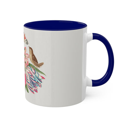 Pair of Brown Birds on Bouquet with Tulip, Rose, Snapdragons, and Butterflies by Anonymous Colorful Mugs, 11oz