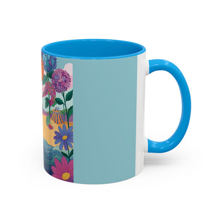The Lady Of The Coral Parasol Colorful Mugs – Art Deco Coastal Elegance