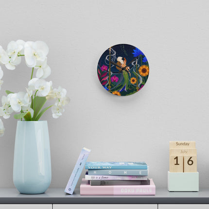 🌻🌙 The Midnight Sunflower Garden Acrylic Wall Clock – Art Deco Floral Fantasy