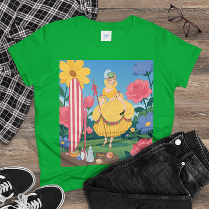 🌸🪞 The Lady Of The Flower Garden Mirror Cotton Tee – Art Deco Floral Fantasy
