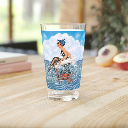 🦀🌊 The Seaside Crab Ride Pint Glass – Art Deco Beach Whimsy
