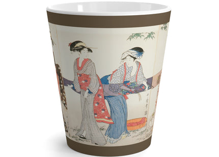 Drying and Stretching Cloth by Kitagawa Utamaro Latte Mug