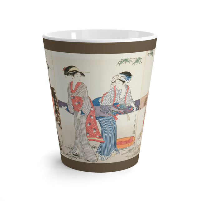 Drying and Stretching Cloth by Kitagawa Utamaro Latte Mug