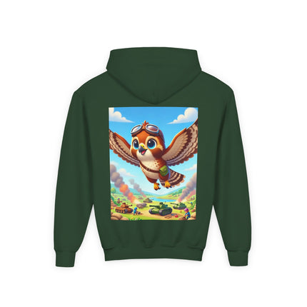Red-Tailed Hawk in Battle Youth Hooded Sweatshirt – Flight, Courage & High-Flying Adventure