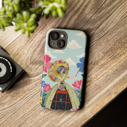 🌸🪞 The Floral Parasol Reflection Phone Case – Art Deco Garden Fantasy