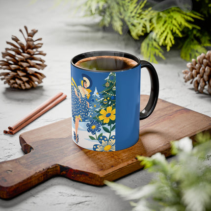 💙🌼 The Bluebell Christmas Promenade Colorful Mug – Art Deco Holiday Fantasy