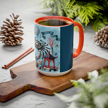 Spotted Crab & Pagoda Colorful Mug – Mystical Ocean & Asian Harmony