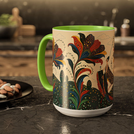 🌺🦋 The Enchanted Floral Voyage Colorful Mug – Art Deco Botanical Whimsy