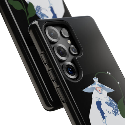Blue & White Porcelain Geisha Phone Case – Elegant Mystery & Floral Grace